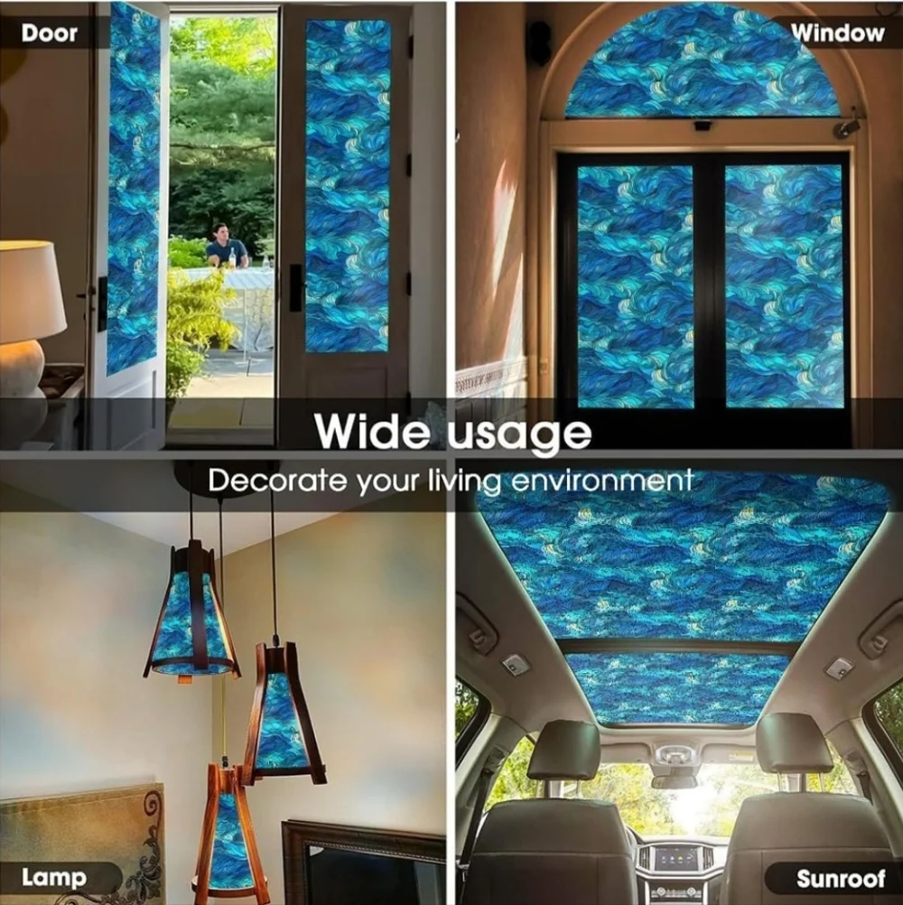 NIP 3 Rolls 16“x118 Abstract Blue Seawave Ocean Double Side Window Clings!